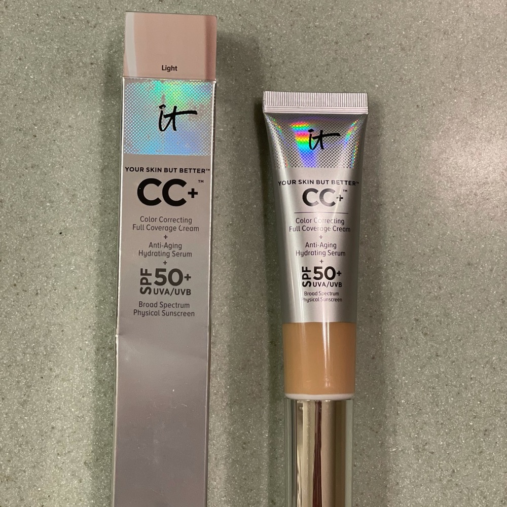 Color correcting full coverage CC cream. SPF 50+.